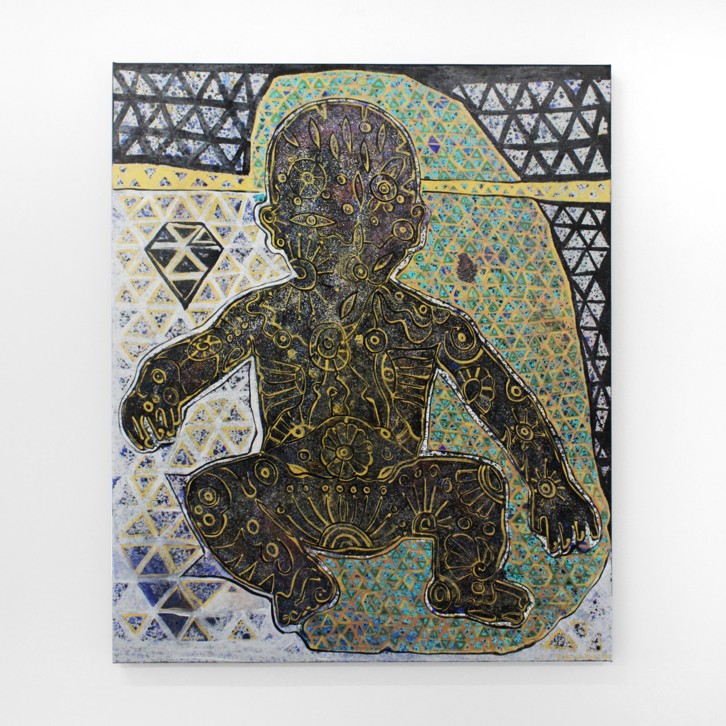 RICHARD BOYD-DUNLOP Unforseen Footprint, 2024 acrylic on canvas 1000 x 1200 mm Contemporary Abstract New Zealand Artist Figure Hawkes Bay Napier Triangle Pattern