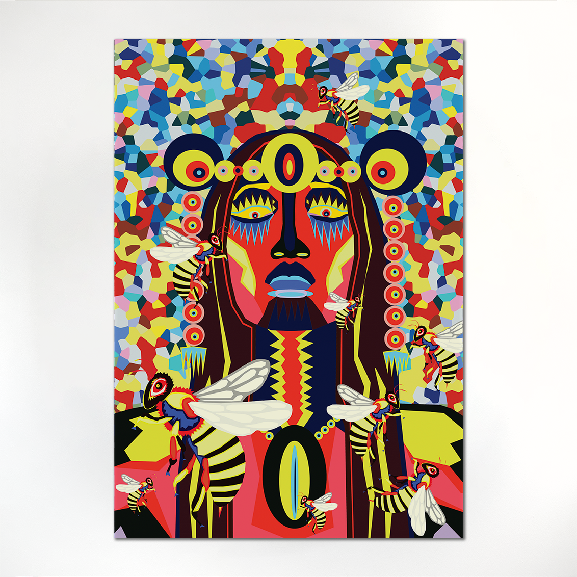 RICHARD BOYD-DUNLOP Warrior Woman canvas giclee print signed on verso 1000 x 1500 mm woman wih abstract background and bees stretched