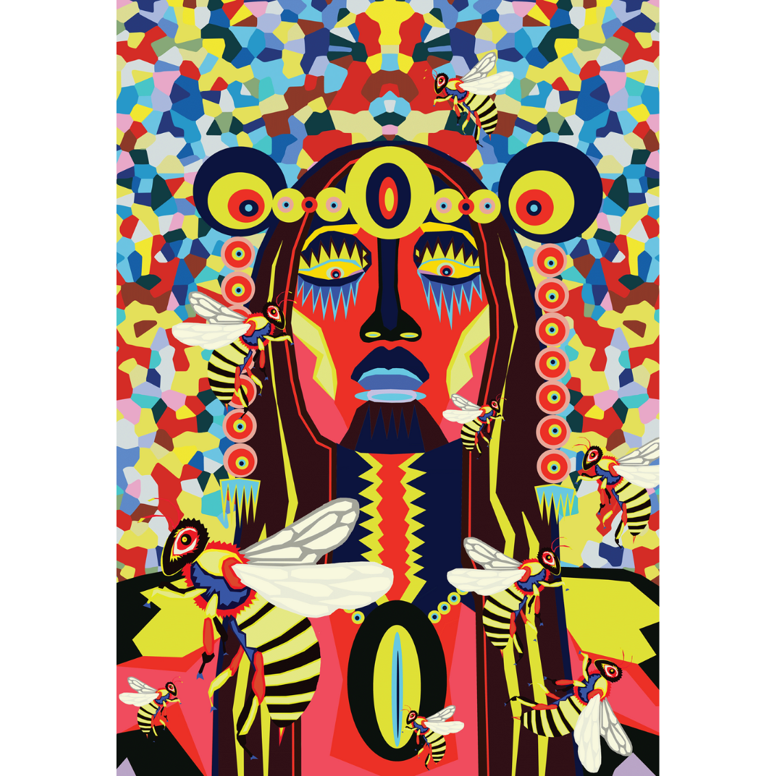 RICHARD BOYD-DUNLOP Warrior Woman canvas giclee print signed on verso 1000 x 1500 mm woman wih abstract background and bees