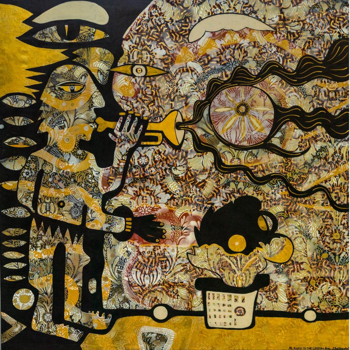RICHARD BOYD-DUNLOP No Access to the Crystal Ball acrylic on canvas with glitter dust 1500 x 1500 mm Patterned Abstract Contemporary New Zealand Artist Hawkes Bay Napier Trumpet Music