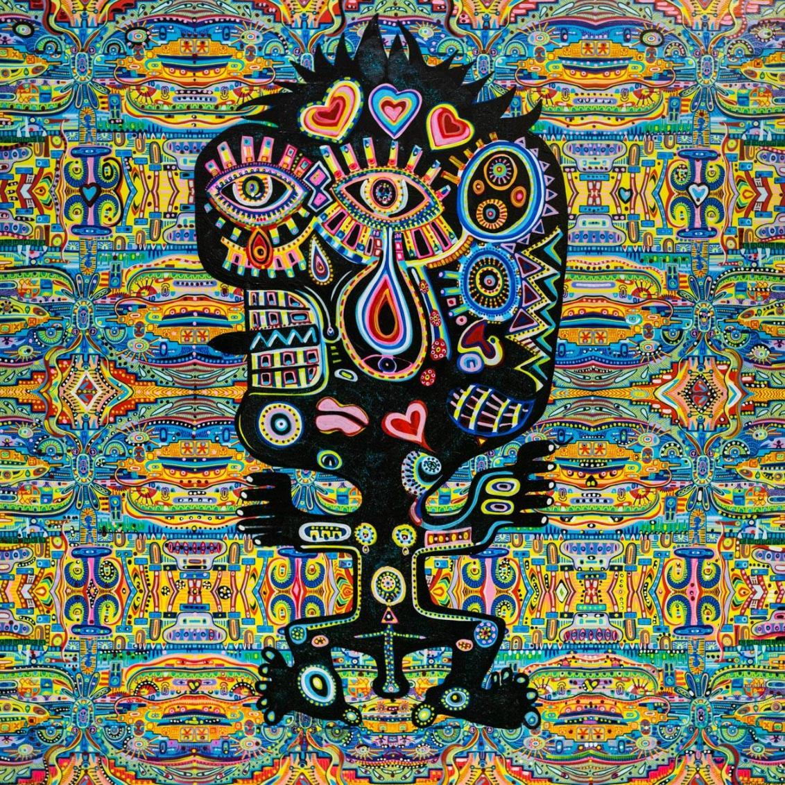 RICHARD BOYD-DUNLOP The Hurdy Gurdy Man - Introduction Series acrylic on canvas with glitter dust 1500 x 1500 mm new zealand contemporary abstract artist hawkes bay napier