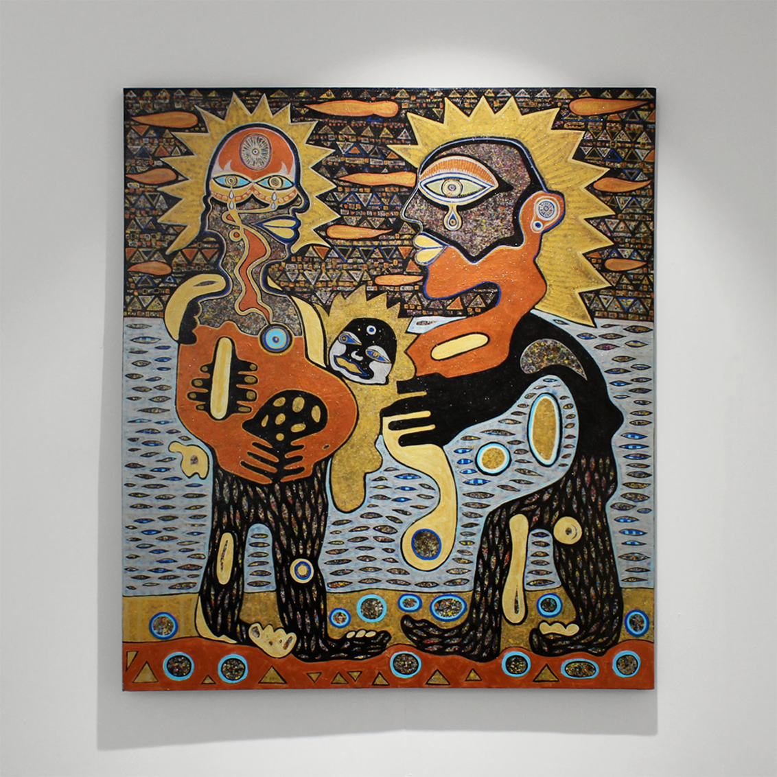 RICHARD BOYD-DUNLOP Warm Blanket acrylic and glitter dust on canvas 1490 x 1680mm Abstract Figures Contemporary New Zealand Artist Hawkes Bay Napier