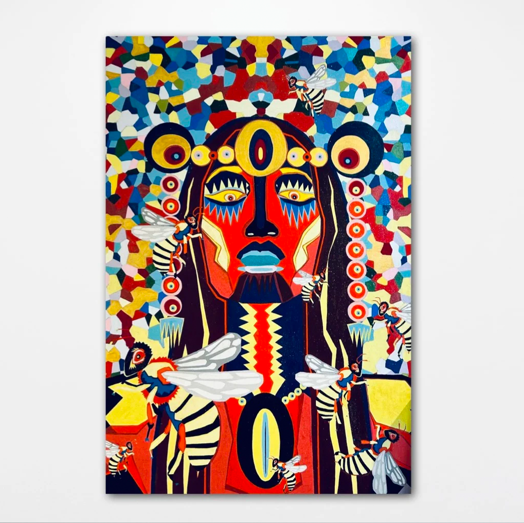 BOYD-DUNLOP STUDIOS Warrior Woman and Fragments, 2023 acrylic on canvas 1200mm x 1500mm new zealand contemporary pop artist hawkes bay napier